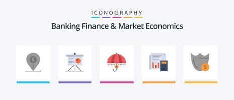 Banking Finance And Market Economics Flat 5 Icon Pack Including support. safety. board. protection. financial. Creative Icons Design vector