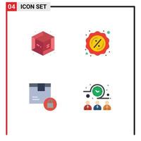 paquete de línea de vector editable de 4 iconos planos simples de caja de porcentaje de producto creativo que se encuentra con elementos de diseño de vector editable