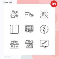 Modern Set of 9 Outlines Pictograph of server computer bengal fire web horizontal Editable Vector Design Elements