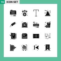Universal Icon Symbols Group of 16 Modern Solid Glyphs of meteor asteroid family party hat Editable Vector Design Elements