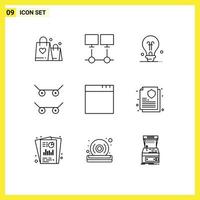 Group of 9 Modern Outlines Set for insurance policy windows server app skateboard Editable Vector Design Elements