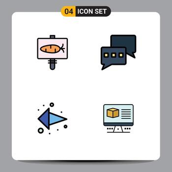 paquete de interfaz de usuario de 4 colores planos básicos de línea de llenado de elementos de diseño de vector editables de computadora de correo de vacaciones izquierda del tablero