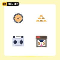 Pack of 4 creative Flat Icons of watch reserve clock deposit audio recording Editable Vector Design Elements