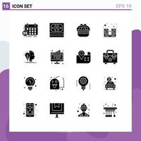 Modern Set of 16 Solid Glyphs Pictograph of mind speaker basket music computer Editable Vector Design Elements