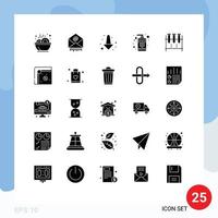 Mobile Interface Solid Glyph Set of 25 Pictograms of lab flask chemical flask arrow care lotion Editable Vector Design Elements