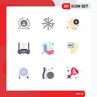 Flat Color Pack of 9 Universal Symbols of back to school internet disc network router Editable Vector Design Elements