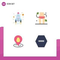 Pack of 4 creative Flat Icons of rocket pin launch wellness easter Editable Vector Design Elements