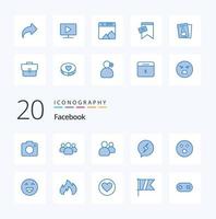 paquete de 20 iconos de color azul de facebook como emoji juego chat deporte pelota de golf vector