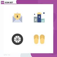 Pack of 4 creative Flat Icons of letter tire mail win beach Editable Vector Design Elements