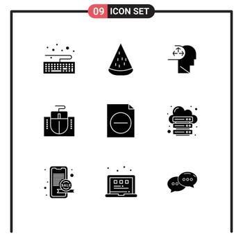 conjunto de 9 glifos sólidos vectoriales en cuadrícula para educación de documentos autismo hardware mouse elementos de diseño vectorial editables vector