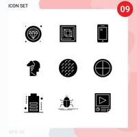 Pack of 9 creative Solid Glyphs of power mental processor energy huawei Editable Vector Design Elements