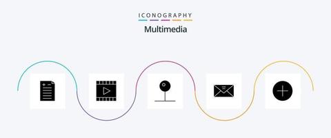 paquete de iconos de glifo multimedia 5 que incluye agregar. mensaje. alfiler. correo. sobre vector
