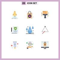 Set of 9 Commercial Flat Colors pack for design coding paint brush policy insurance Editable Vector Design Elements
