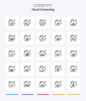 Creative Cloud Computing 25 paquete de iconos de esquema como red. seguridad. nube. candado. nube vector