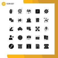 User Interface Pack of 25 Basic Solid Glyphs of audience energy target electricity glass Editable Vector Design Elements