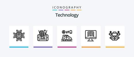 paquete de iconos de la línea de tecnología 5 que incluye . aprendizaje. lámina. UPC. mundo. diseño de iconos creativos vector