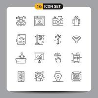 Pack of 16 creative Outlines of secure person camera open arms Editable Vector Design Elements