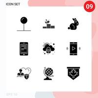 Set of 9 Modern UI Icons Symbols Signs for secure cloud easter security cell Editable Vector Design Elements