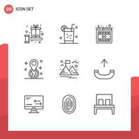 Set of 9 Modern UI Icons Symbols Signs for goal location summer gps online Editable Vector Design Elements