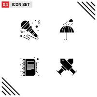 Editable Vector Line Pack of 4 Simple Solid Glyphs of microphone weather music camping business Editable Vector Design Elements