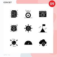 9 Thematic Vector Solid Glyphs and Editable Symbols of people business globe security bug Editable Vector Design Elements