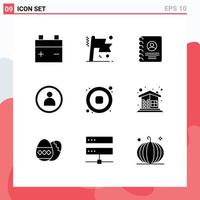 Pictogram Set of 9 Simple Solid Glyphs of video music book audio person Editable Vector Design Elements