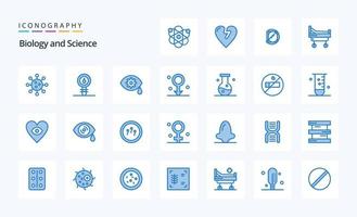 paquete de 25 iconos azules de biología vector