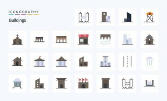 paquete de iconos de color plano de 25 edificios vector
