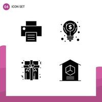 Set of 4 Commercial Solid Glyphs pack for printer present business dollar home Editable Vector Design Elements