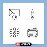 Set of 4 Modern UI Icons Symbols Signs for mail target drawing sketch radio Editable Vector Design Elements