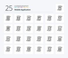 paquete de iconos de 25 líneas de aplicaciones móviles que incluye móvil. actividad. manejar. teléfono inteligente aplicación vector