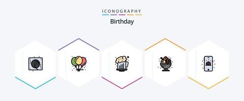 paquete de iconos de línea completa de cumpleaños 25 que incluye cumpleaños. fiesta. alcohol. helado. cumpleaños vector