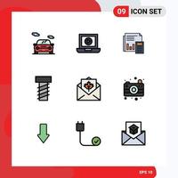 Set of 9 Modern UI Icons Symbols Signs for card bolt accounting report calculation Editable Vector Design Elements