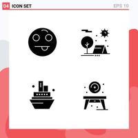 Group of 4 Modern Solid Glyphs Set for emojis ship adventure nature home Editable Vector Design Elements