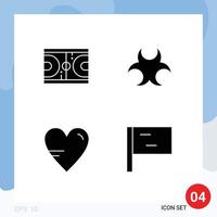 4 Universal Solid Glyph Signs Symbols of court heart nba hazard study Editable Vector Design Elements