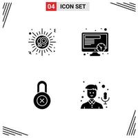 Pack of 4 Modern Solid Glyphs Signs and Symbols for Web Print Media such as sex protection celebrate work mic Editable Vector Design Elements