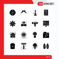 Group of 16 Solid Glyphs Signs and Symbols for vehicles navigation lab location app Editable Vector Design Elements