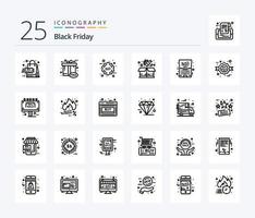 paquete de iconos de 25 líneas de viernes negro que incluye computadora portátil. viernes. descuento. venta. paquete vector