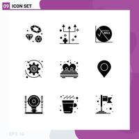 Modern Set of 9 Solid Glyphs Pictograph of couple wealth trident money education Editable Vector Design Elements