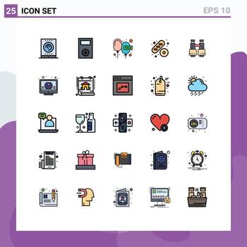 paquete de interfaz de usuario de 25 colores planos básicos de línea llena de binoculares tecnología de pastel baguette elementos de diseño vectorial editables pagables vector