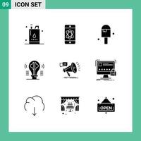 Pictogram Set of 9 Simple Solid Glyphs of imagination content tech bulb summer Editable Vector Design Elements