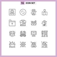 Modern Set of 16 Outlines Pictograph of get document computer pin map Editable Vector Design Elements