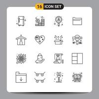 Set of 16 Modern UI Icons Symbols Signs for christian church search storage file Editable Vector Design Elements