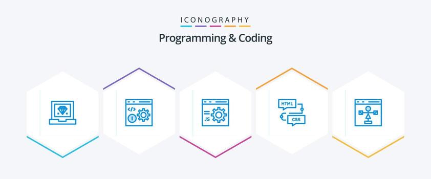 Programación y codificación de 25 paquetes de iconos azules que incluyen . . desarrollo. programación. desarrollo vector