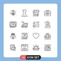 User Interface Pack of 16 Basic Outlines of test device funny dashboard kit Editable Vector Design Elements