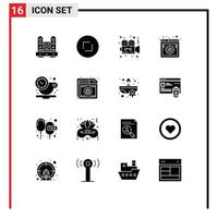 16 User Interface Solid Glyph Pack of modern Signs and Symbols of settings online zoom internet film Editable Vector Design Elements