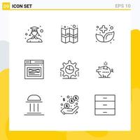 Modern Set of 9 Outlines and symbols such as cog website food web internet Editable Vector Design Elements