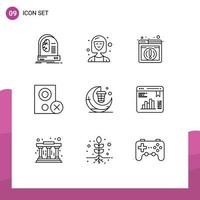 Set of 9 Commercial Outlines pack for remove gadget executive devices browser Editable Vector Design Elements