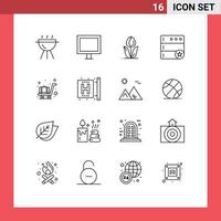 Pictogram Set of 16 Simple Outlines of trolley airport floral server database Editable Vector Design Elements