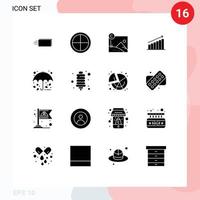 Group of 16 Modern Solid Glyphs Set for business chart soldier analysis copyright Editable Vector Design Elements